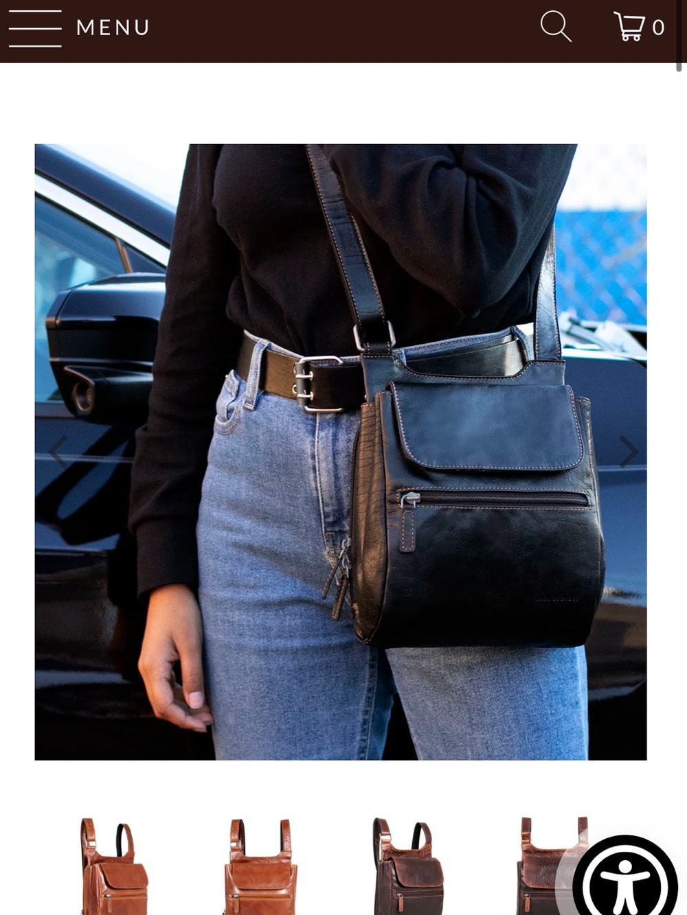 Jack Georges Black Leather Crossbody Bag for Women - Sleek Everyday Shoulder Bag